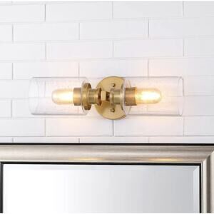 Modern Boho 2-Light Brass Gold Seeded Glass Wall Vanity Fixture LED